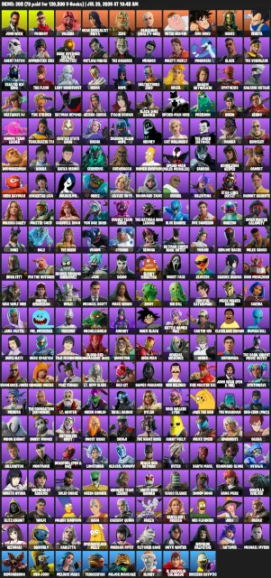 🎯 208 Skins | ⚔️ 220 Pickaxes | 🎉 228 Emotes | 🪂 131 Gliders | ⭐ Level 2,018 | 🌍 All Platforms, Sale, skins 208