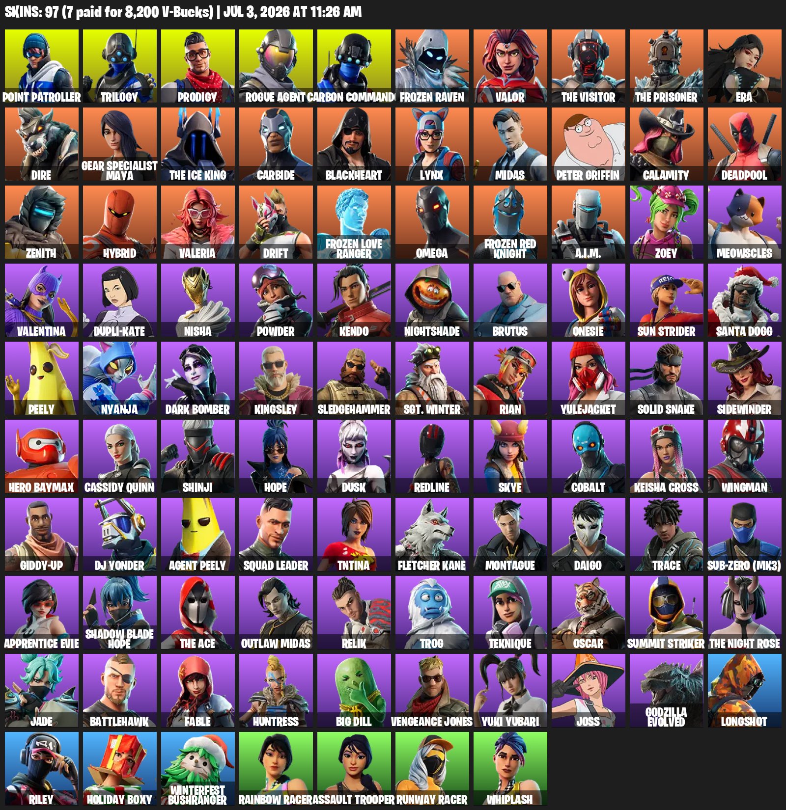 ʍᴇᴦᴀ oᴧd+϶ᴋᴄᴋᴧusers 💕97 SKINS💕CHECK SCREENS💕✅FULL ACCESS✅AUTO-ISSUE💕, Sale, skins 97
