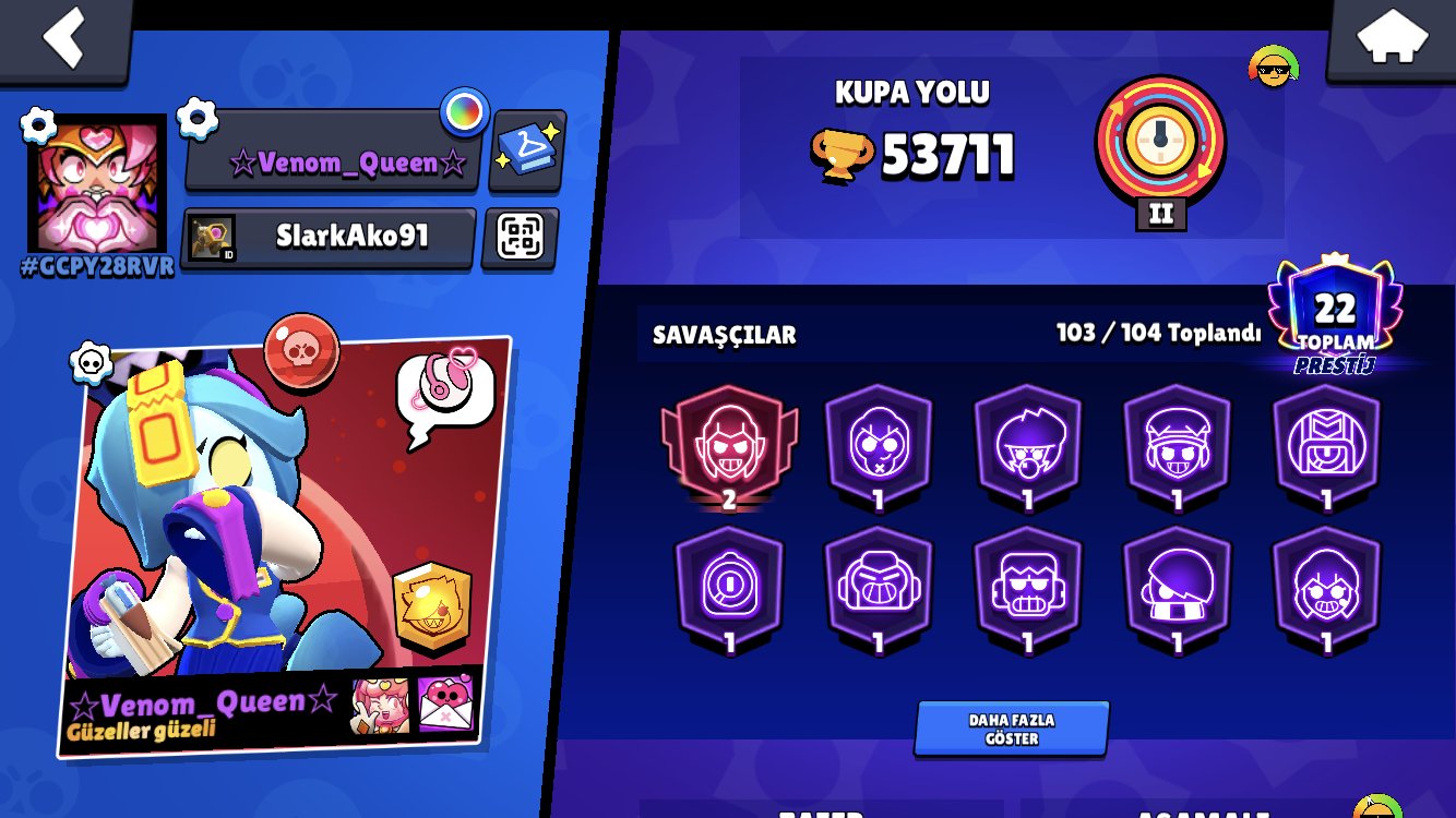 🔥 53.7K+ TROPHIES | 103/104 BRAWLERS | MARS FAME II | 8 LEGENDARY SKINS | 7 HYPERCHARGE, trophies 53711, brawlers 103, primes 22