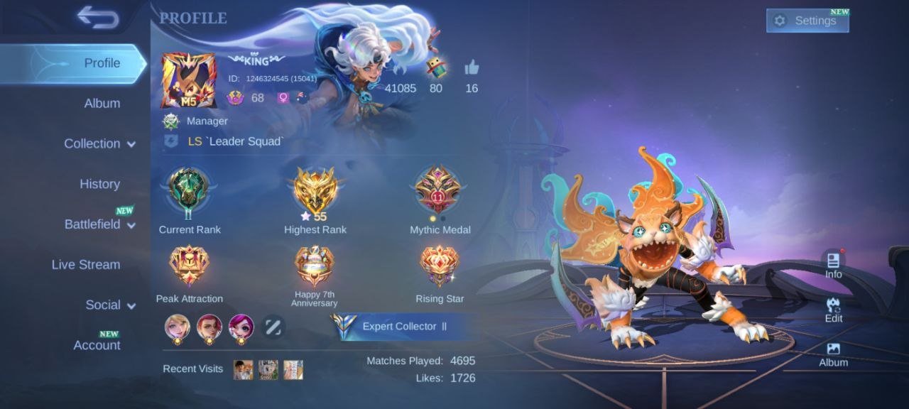 KOF Karina🌈collector Natalia🌈deluxe 21🌈EPIC🌈(YSS⭐Harley⭐Kagura)🌈emblem Max, Sale, Rank: Mythic, Level: 68, Winrate: 54%, Heroes: 107, Skins: 162