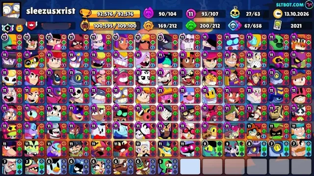 🏆 92K CUPS | ✅ 107/107 BRAWLERS | 🌠 93 -11 POWER | BAD BUZZ 🔥 | BEST ACCOUNT FOR MAIN✅, 92576 cups, 107 brawlers, 70 primes