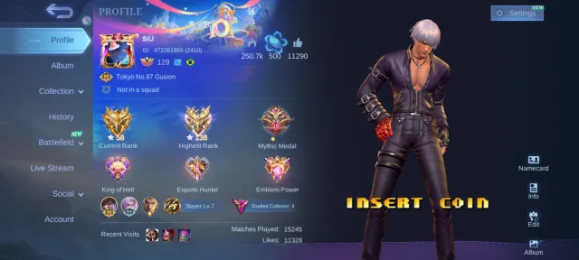 🔥126k points🔥Franco Legend🔥Coff Gusion🔥8 zodiac🔥Ducati Irithyl🔥Neobistina Ling🔥, Sale, Rank: Mythical Immortal, Level: 159, Win rate: 50%, Heroes: 133, Skins: 429