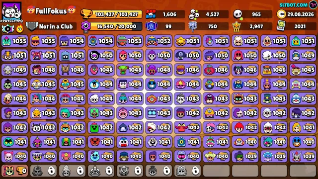 🏆103K🏆CHEAP REGION⭐️99PRIMES🟡51K Coins🟡💎169 Crystals💎✨32K BLINGS, 103427 trophies, 100 brawlers, 99 primes