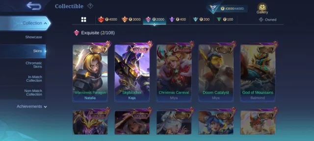 56⭐LUCKYBOX kaja🌊collector Natalia💥32 deluxe EPIC YSS⇨Vale⇨Harley⇨Gusion⇨valir➤pegasus badang💥, Sale, Rank: Mythic, Level: 75, Winrate: 48%, Heroes: 89, Skins: 188