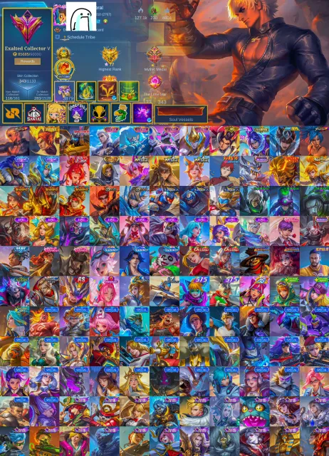 🏆 Guru 5 Account 🥊 Gusion KOF 👑 Yu Zhong Prime 🏆 Chou ECHO ⚔️ Alucard Child of the Fall, Sale, Rank: Mythic, Level: 117, Winrate: 55%, Heroes: 133, Skins: 343