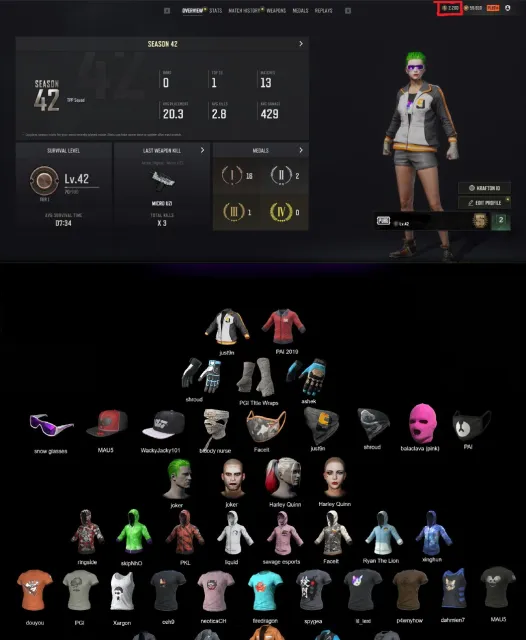 〽️ Just9n jacket | 🧤 PGI Title Wraps | 🦈 Shroud | 👕 8 hoodie | 🥼 BurgaoFPS | $ 500 inventory, Yes BATTLEGROUNDS Plus