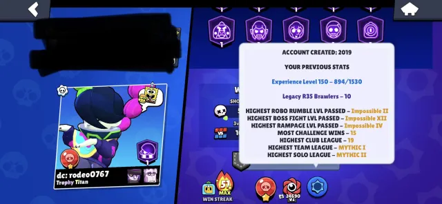 ❤️❤️TROPHY TITAN❤️❤️mythic power league❤️❤️og skins❤️❤️SOLD WITH EMAIL AND PHONE NUMBER, 73000 кубков, 97 бравлеров, 50 праймов