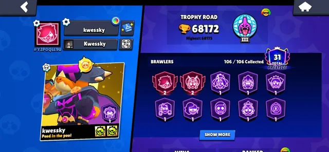 🏆💎аккаунт 2021 года SUPERCELL💎🏆❗️смотреть описание❗️ личный аккаунт, 68241 кубков, 106 бравлеров, 31 праймов
