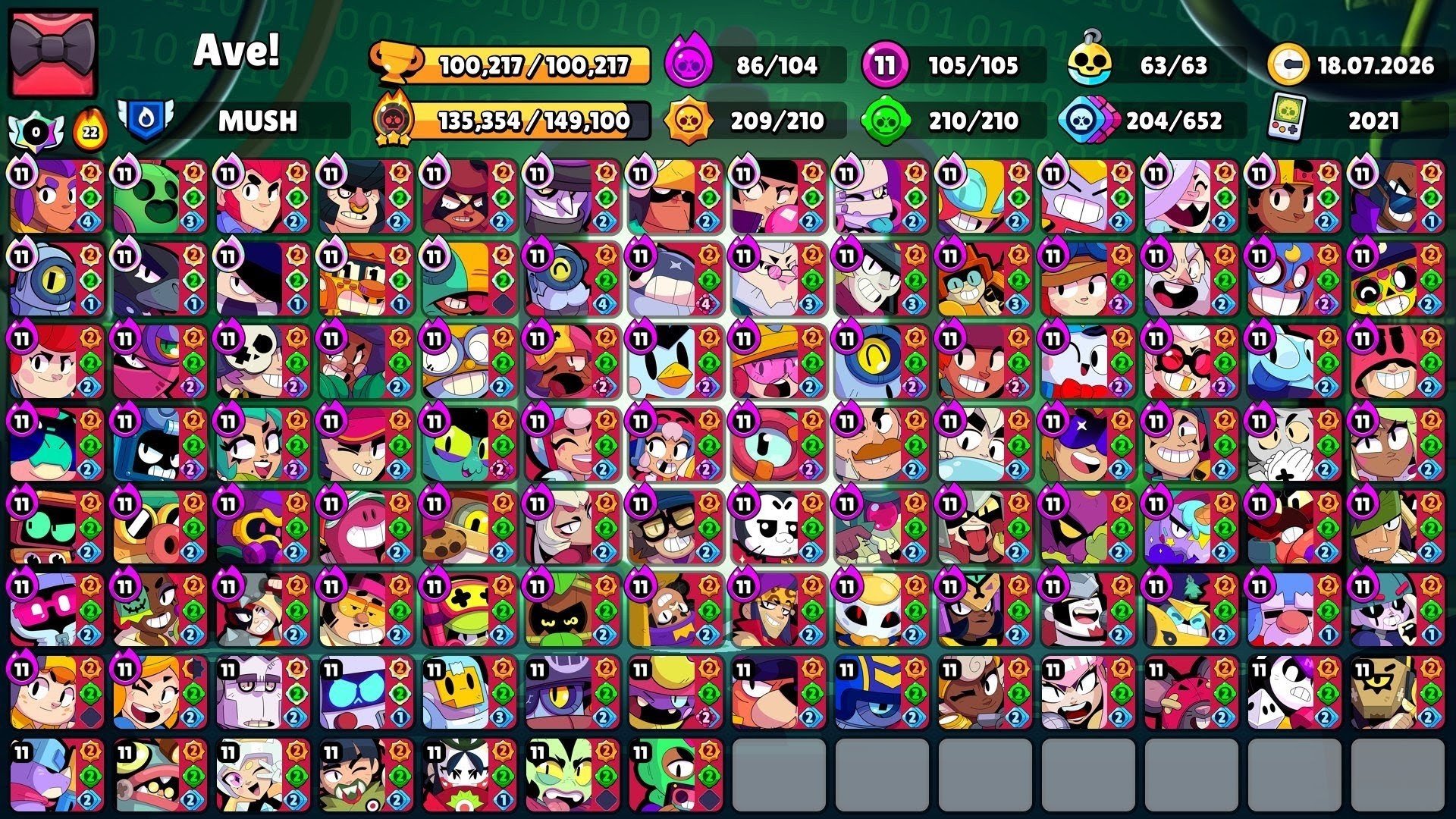 100K TROPHY | 1800 GEMS | 140K BLINGS, trophies 100000, brawlers 105, primes 84