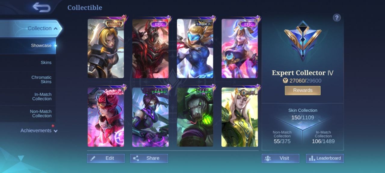 ML# 1412 collector Natalia deluxe 14 EPIC moskov Pharsha Freya Kagura emblem Max, Sale, Rank: Mythic, Level: 58, Winrate: 54%, Heroes: 105, Skins: 150