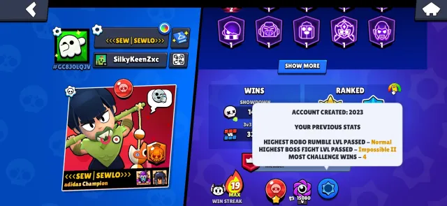 🏆44184🏆【🎴 ALL FIGHTERS🎴】【⚡29-11 POWER(23 HYPER)⚡】【😎 OLD ACC 2023😎】【👑TOP SKINS👑】, trophies 44184, brawlers 105, primes 16