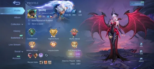 ⚡Prime granger collector Natalia 22 deluxe EPIC Harley EPIC barat EPIC Gusion EPIC Gatokacka EPIC, Sale, Rank: Mythic, Level: 59, Winrate: 54%, Heroes: 98, Skins: 146