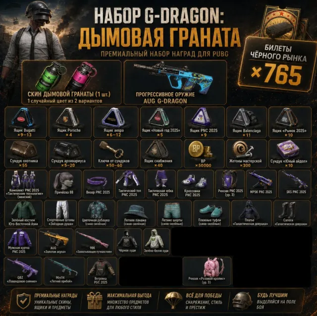 🏹 AUG G-DRAGON 🎫 765+ Coupons 🧰 164–189+ Crates 🔑 50–60 Keys 🪙 500+ G-COIN, No BATTLEGROUNDS Plus