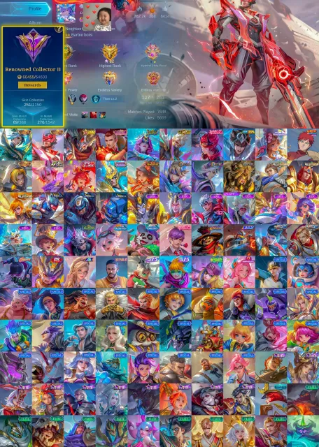 👑 Ling Collector 🎯 Clint Collector 🌟 Hayabusa Golden Star 💘 Claude Valentine, Продажа, Ранг: Мифическая слава, Уровень: 79, Процент побед: 55%, Герои: 127, Облики: 251