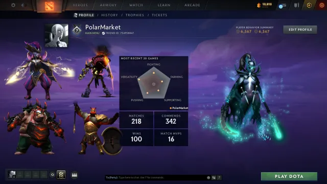 🔹GUARDIAN ✦︎ ARCANA PA ✦︎ RANKED IS UNLOCKED🔹, Sale, 1267 MMR, 6567 Behavior score, 6567 вежливости, 218 games