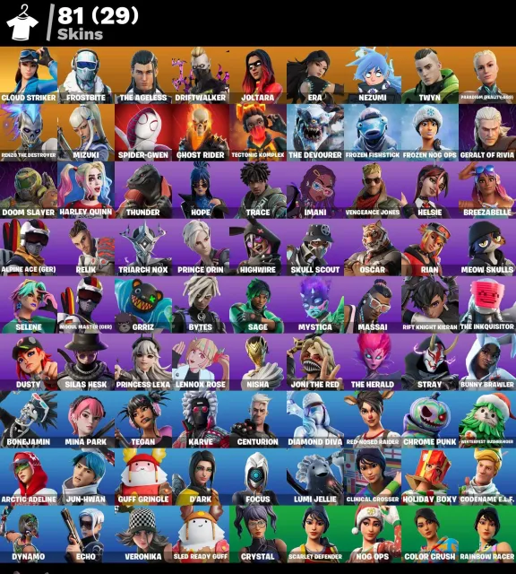 81 skins + Harley Quinn + Ghost Rider + custom + mail change + 700 VB, Sale, skins 81