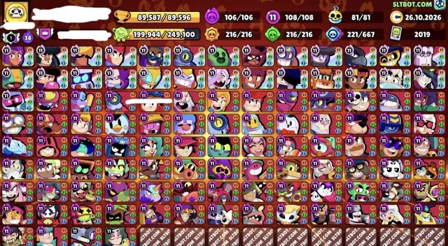 🥶ABSOLUTE FULL ACCOUNT🥶 👌108/11👌✨MASTER✨ ⭐️FULL BUFFY⭐️ 💵TONS OF BP+ AND OLD BP💵 ✅ALIEN FAME 2✅, 89587 trophies, 108 brawlers, 39 primes