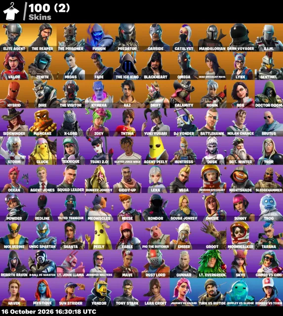 🔥 【FORTNITE】 💚 Lara Croft, Midas, Take The L, Elite Agent 💚 100 skins | 2267 niv. | 5350 V-Bucks, Vente, skins 100