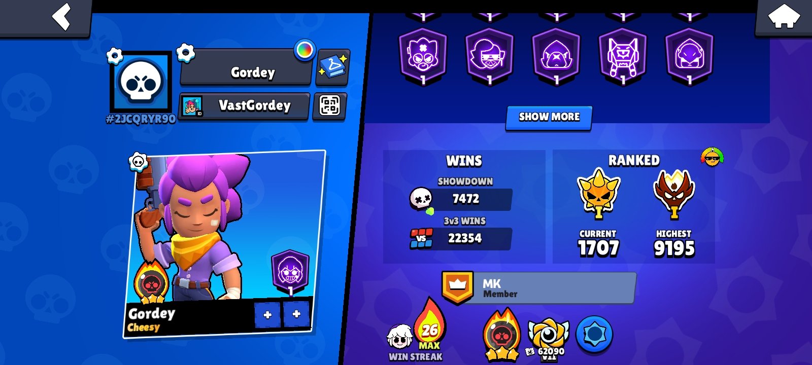 A yummy account with a big collecton of skins and maxed out brawlers🍓