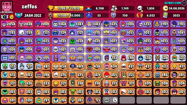 🏆77K🏆【🎫5 BP+, 8 BP🎫】👤105/105👤363 SKINS~40k💎❰38 11-x C HYPER❱📹VIDEO REVIEW📹, 77063 trophies, 105 brawlers, 53 primes