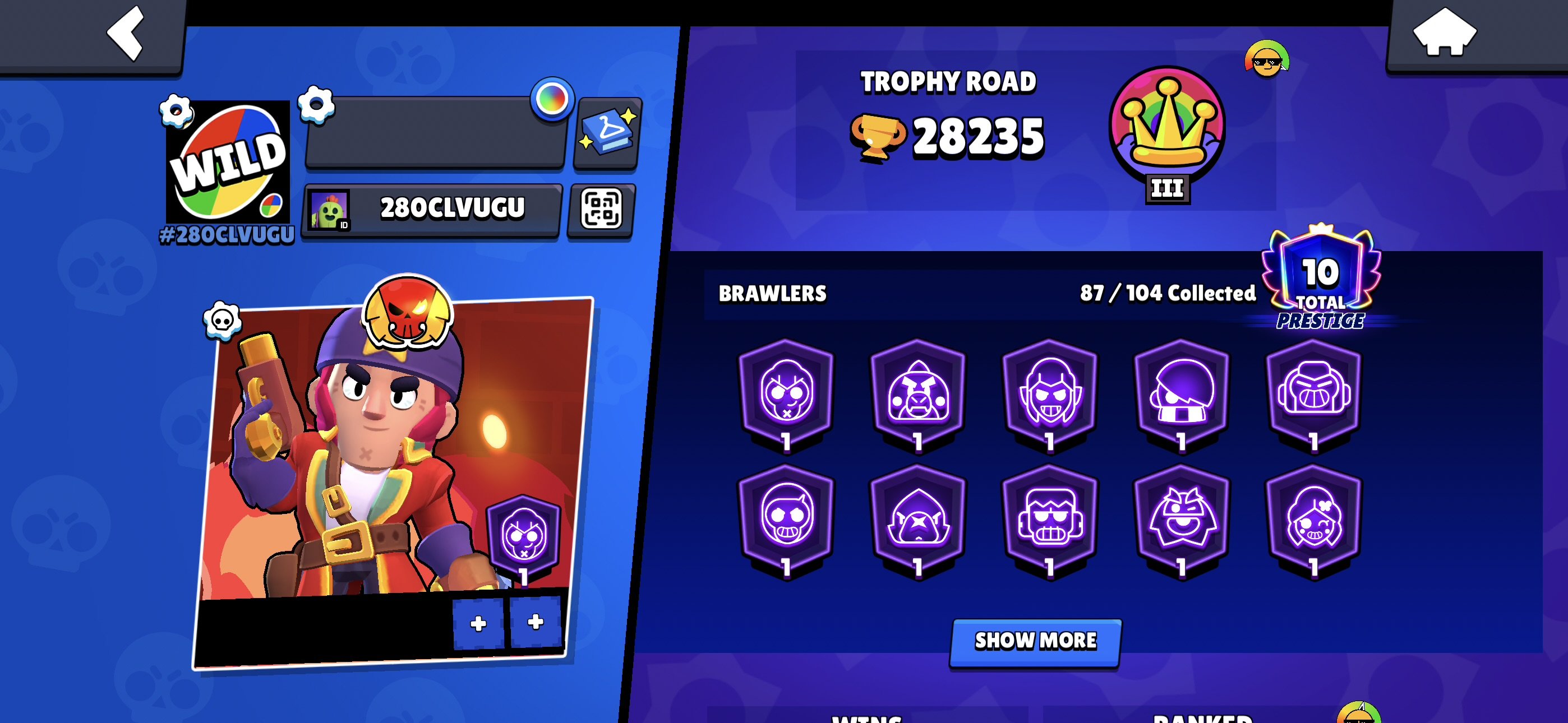 🍁 2019 years 🍁 old skins 🍁 32-11 🍁, trophies 28235, brawlers 87, primes 10