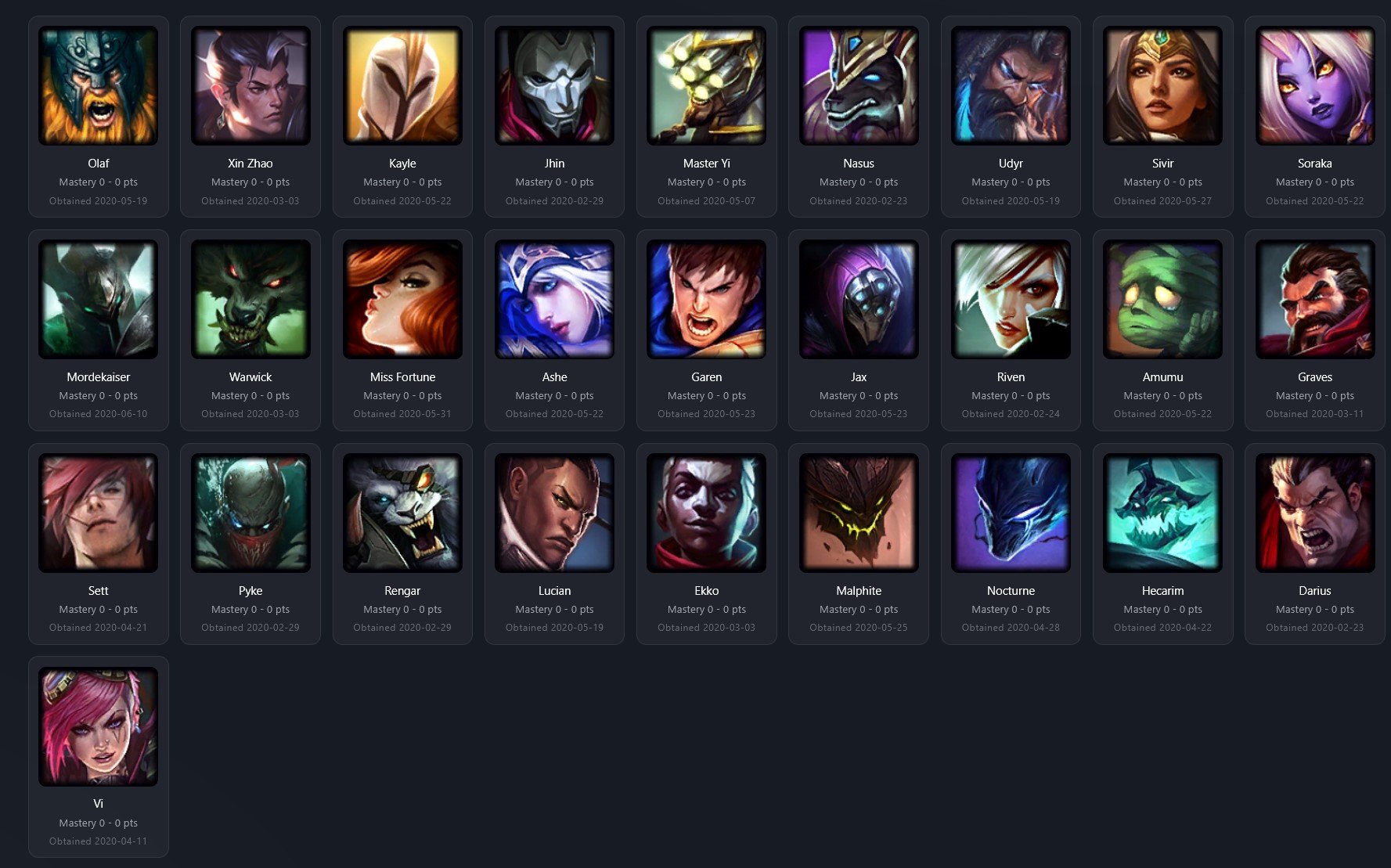 Handleveled. Blood Moon Pyke, God Staff Jax, Sale, level 44, champions 28, skins 4, Unranked