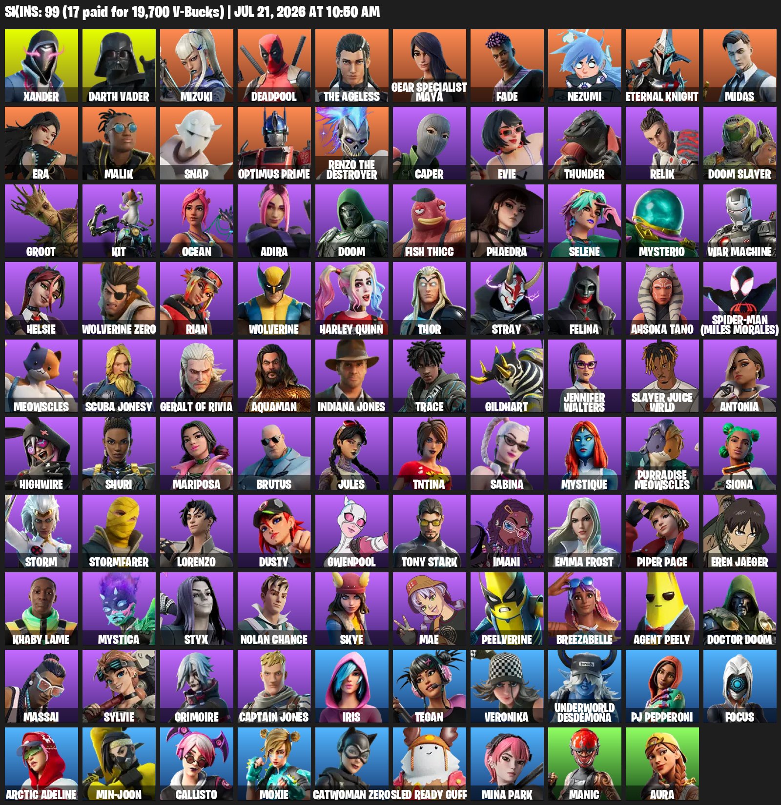 ✨【 99 Skins 】✨ 💎【 125 Pickaxes 】💎 🎭【 94 Emotes 】🎭 ⚡️【 Instant Delivery 】⚡️, Sale, skins 99