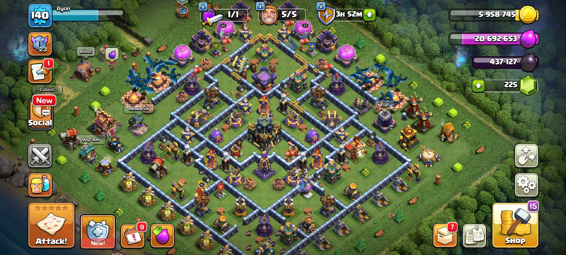 TH 17 Max~Heros-62/66/55/37~9× Hero Skin~Name Change Free~All Equipment~Connect To Buyer Mail, 17 TH Main Village, 8 TH Builder