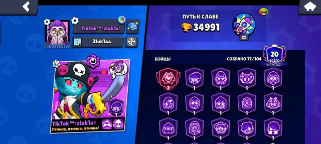 34,911 Trophies, 149 Skins, 98/103 Brawlers, 10..., trophies 34911, brawlers 77, primes 20