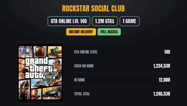 【SOCIAL CLUB】💎【GTA ONLINE】 🎯 【1.2M PURE CASH GTA$】💎【1 игр】💎Grand Theft Auto V, Продажа