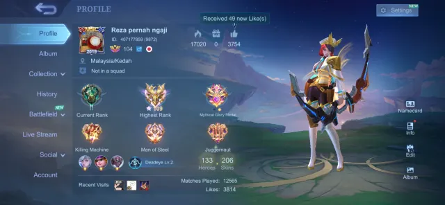 SAFE & CHEAP | EMBLEM MAX, NATALIA COLLECTOR AND HAVE 20 EPIC SKINS, Продажа, Ранг: Эпик, Уровень: 134, Процент побед: 52%, Герои: 133, Облики: 206