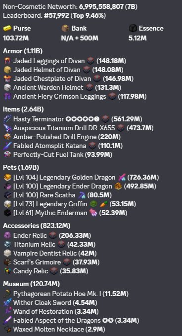 (!!!) sb profile (!!!) / 7b nw, 5.9b unsoulbound nw / good mining, farming, combat setup, Sale