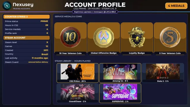 🚀 【CS2 PRIME】 ✨ +4 RARE MEDALS: 10 YEARS · GO · LOYALTY ✨ 2011 | +2 GAMES | FULL ACCESS #4FKM1U, Sale, Inventory empty, PRIME available