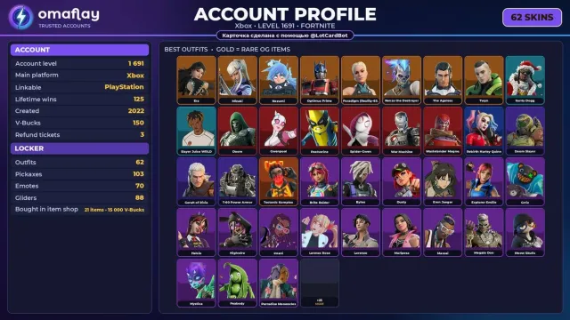 ⚡ FORTNITE ⚡ Renzo the Destroyer, Twyn, Mizuki, Nezumi • 62 скина • 1691 ур. • 150 V-Bucks, Продажа, скины 62