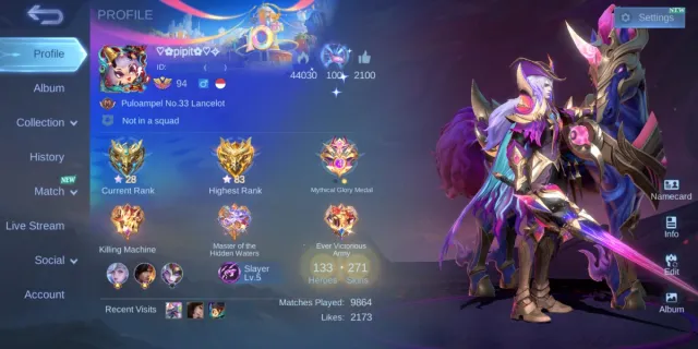 ⚜️ COLLECTOR NATALIA 👊🏼 SAINT SEIYA BADANG 🏜️ GAARA SPONGEBOB 🔰 2 LIGHTBORN 💠 22 EPIC SKIN, Продажа, Ранг: Мифическая честь, Уровень: 94, Процент побед: 49%, Герои: 133, Облики: 271