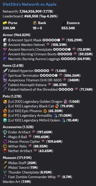 Skyblock Hypixel 8.5b catacombs 48, Sale, All account data