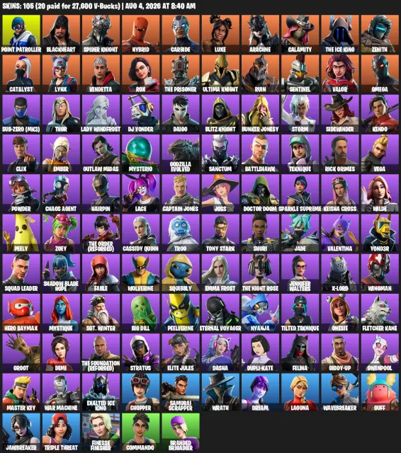 🟠⚫💚⟨105 SKINS⟩💚⟨Inventory for 65,600 V-Bucks⟩💚⟨CLIX+Chaos Agent+Groot⟩💚FULL ACCOUNT ACCESS, Sale, skins 105