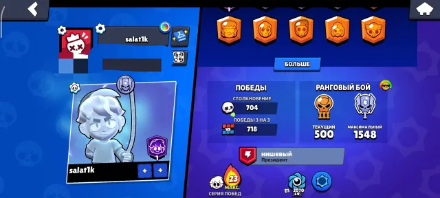 Old account 2022, with very rare skins and exclusive cosmetics, 10574 trophies, 59 brawlers, 1 prime