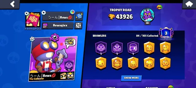 🔥OLD ACCOUNT🔥🏆43,926 CUPS🏆🍏84 BRAWLERS🍏, 43926 cups, 84 brawlers, 3 primes