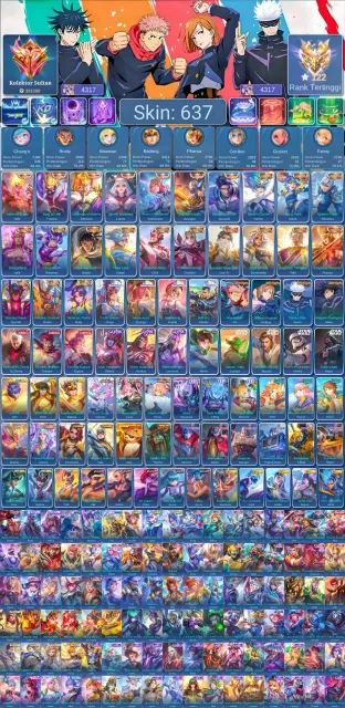 💛 World Collector 💛 Ebuss - Leo 💛 Starwars - Aluc 💛 Aspirant - Fanny 💛 11.11 - Hayabusa 💛, Sale, Rank: Mythical Immortal, Level: 90, Win Rate: 57%, Heroes: 133, Skins: 637