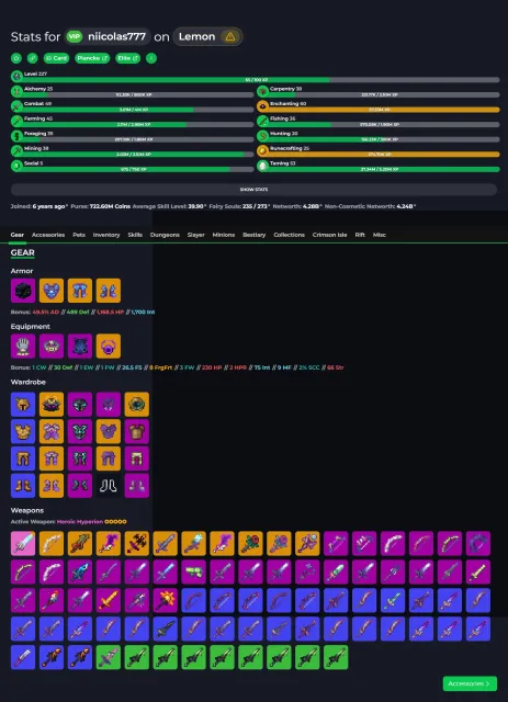 VIP Hypixel SkyBlock Account | 4.28B NW | Cata 25 | SA 39.9 | Slayers 7/7/6/5/3/4, Sale