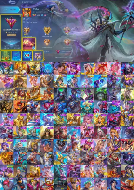 🔥 Legendary Alpha Johnson, Collector Balmond, 11.11 Xborg, Coffee Masha Guinevere, Ducati Leomord, Sale, Rank: Mythical, Level: 109, Win Rate: 51%, Heroes: 133, Skins: 386