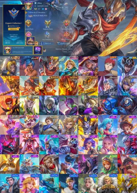 🛡️ Guaranteed Account 💎 Natalia Collector 🌟 Hayabusa Golden Star 🥋 Karina KOF 🌙 Sun Lunar Fest, Продажа, Ранг: Мифический, Уровень: 47, Процент побед: 100%, Герои: 70, Облики: 164