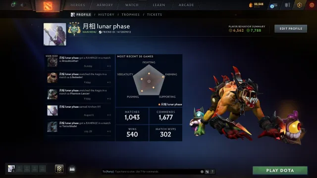 Limited items on Bristleback +23 tier Bristleback + Arcana on TB + personality on Pudge, AM and CM MAINPOOL, PERSONAL ACCOUNT, Sale, 2764 MMR, 7788 Honesty, 6562 Politeness, 1043 matches, 1649 hours