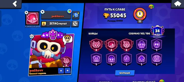 ✨ REBINDING✨💫Brawl stars|19 11LEVELS|MANY SKINS|ALL IN SCREENSHOTS IN DESCRIPTION💫, 55000 trophies, 103 brawlers, 34 primes