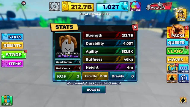 Muscle Legends 18980 Rebirths account!💪🛡️, Продажа, Voice chat: Нет