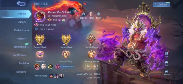 👑 Franco Legend 👑 Fanny AOT ⚡ Beatrix Prime 💖 Yu Zhong Prime 🏍️ Dyrroth KOF 🎯 2x Epic Recall, Sale, Rank: Mythic, Level: 116, Winrate: 100%, Heroes: 133, Skins: 328