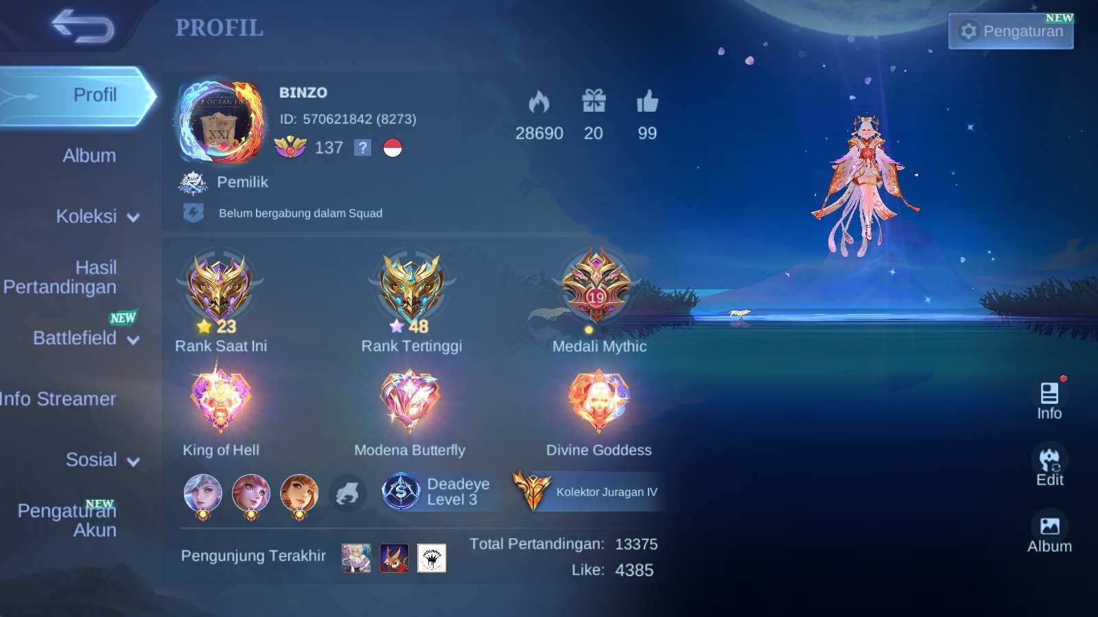 Hero 131 | skin 571 | legend franco | legend valir | legend miya | legend lunox recal tas tas ML966B, Sale, Rank: Mythic, Level: 137, Winrate: 50%, Heroes: 131, Skins: 571