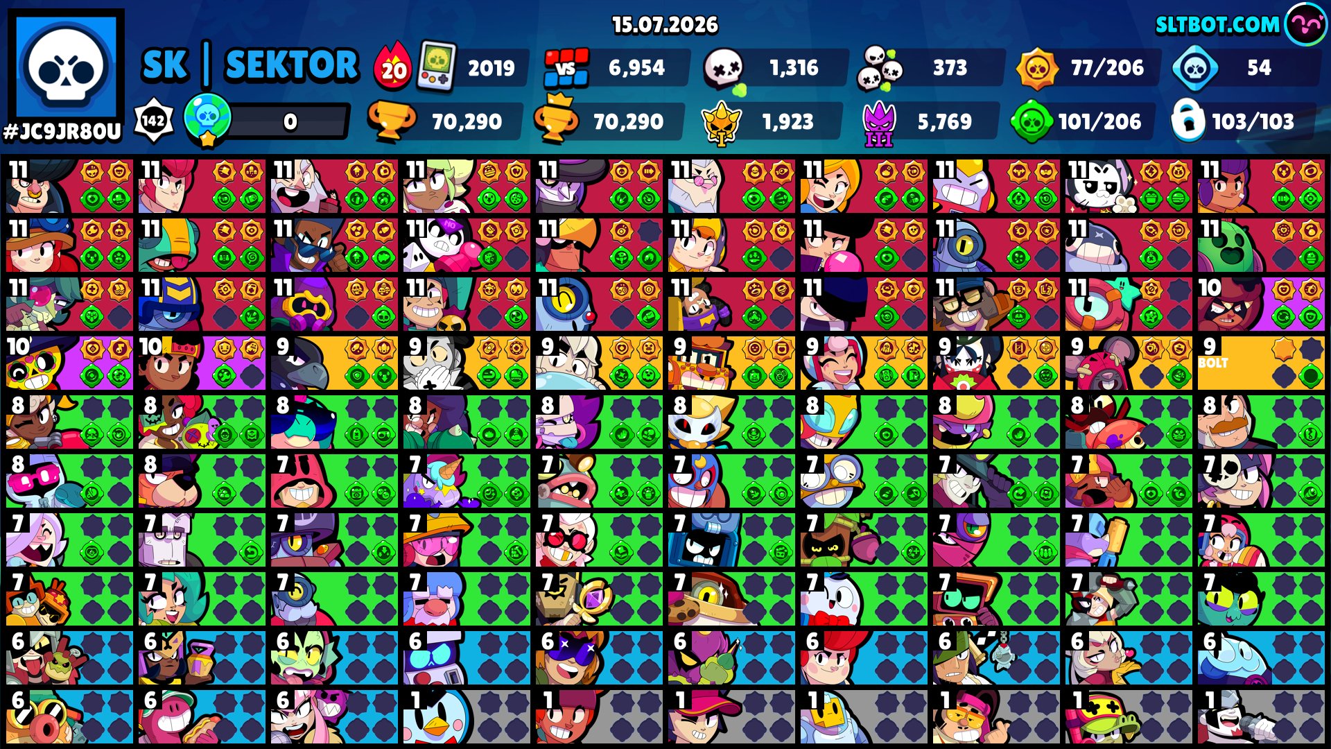 🟢🌟𝗕𝗥𝗔𝗪𝗟 𝗦𝗧𝗔𝗥𝗦 🟢🌟【 7 LEG + SUPER LEG | 8 PRIME | MECHA LEON 】🟢🌟【 WITH MAIL 】🟢🌟, trophies 70290, brawlers 103, primes 52