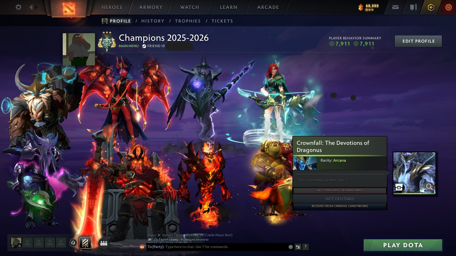 ⏸️🟥Arcanas/Personas/Qop,Razor,Void,Wraith King,Earthshaker,Wr,Sf,Ogre,Skywrath arcanas🌻🌻, Sale, 3000 MMR, 8000 Behavior score, 9000 вежливости, 3300 games, 5800 hours